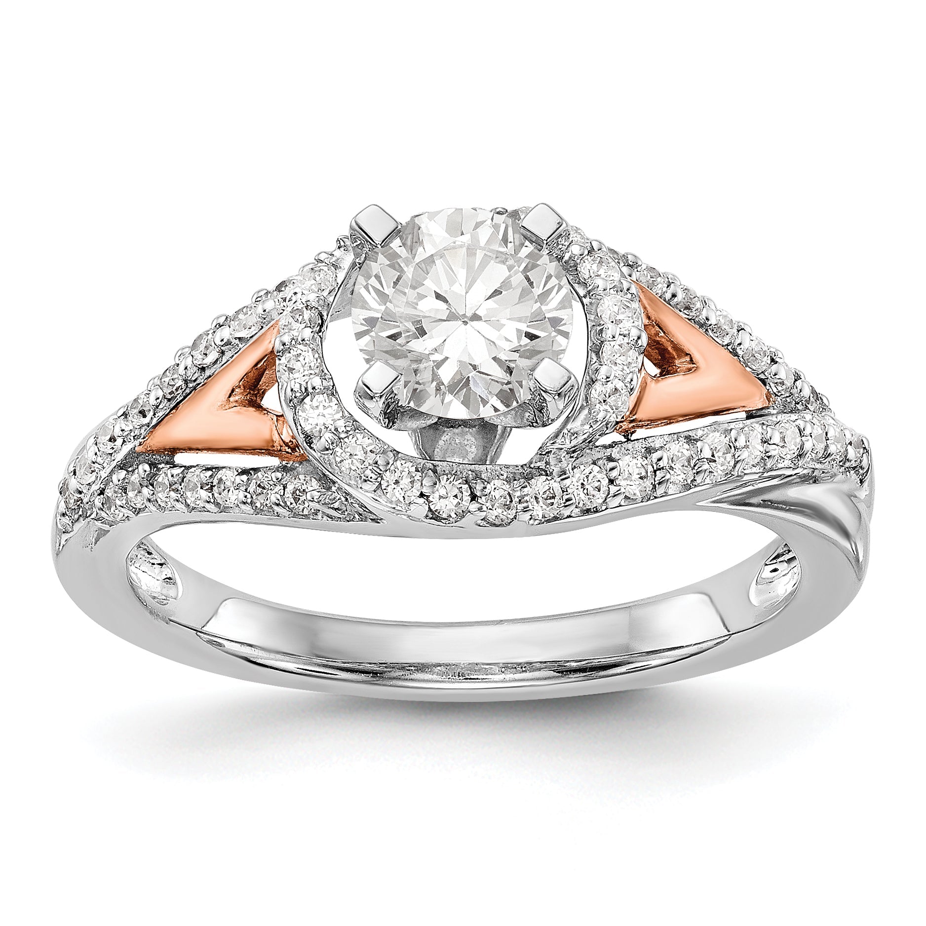 14k Two tone Peg Set Simulated Diamond By Pass Engagement Ring