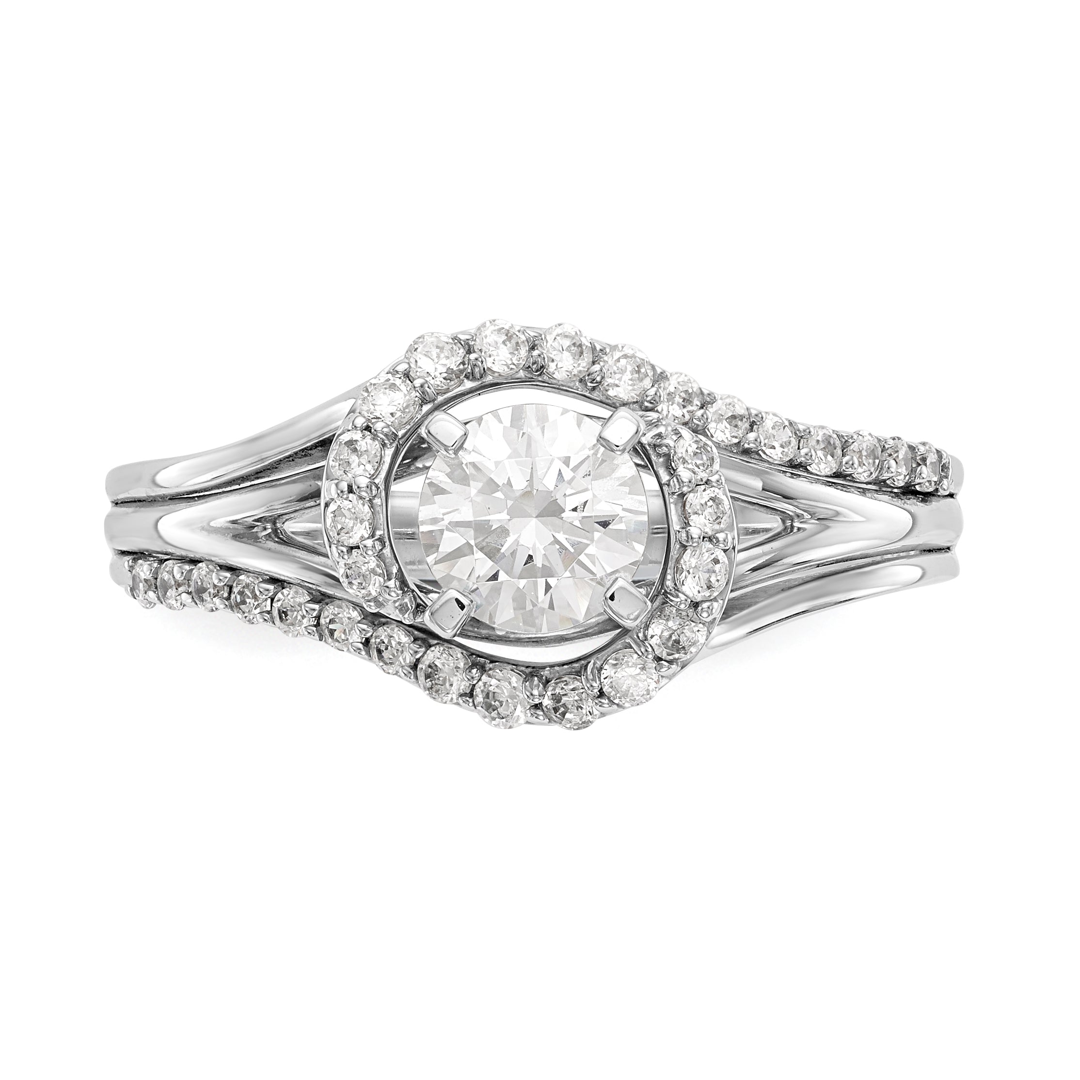 14k Two tone Peg Set Simulated Diamond By Pass Engagement Ring