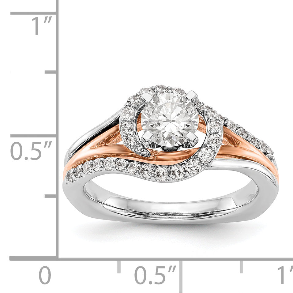 14k Two tone Peg Set Simulated Diamond By Pass Engagement Ring