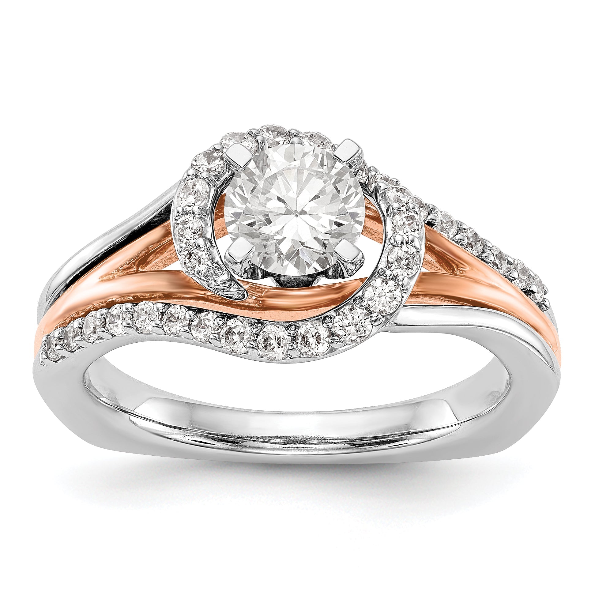 14k Two tone Peg Set Simulated Diamond By Pass Engagement Ring