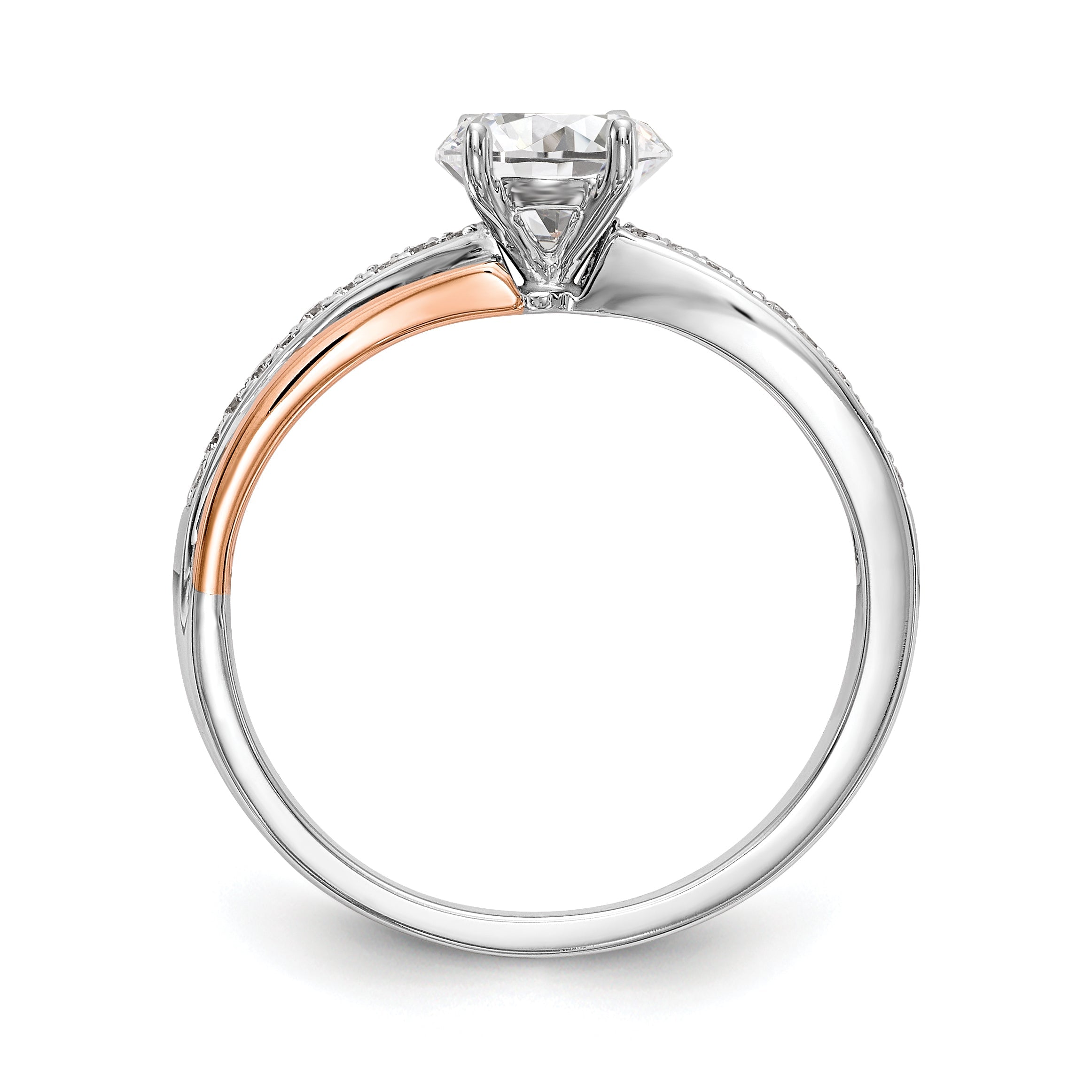 14k Two tone Peg Set Simulated Diamond By Pass Engagement Ring