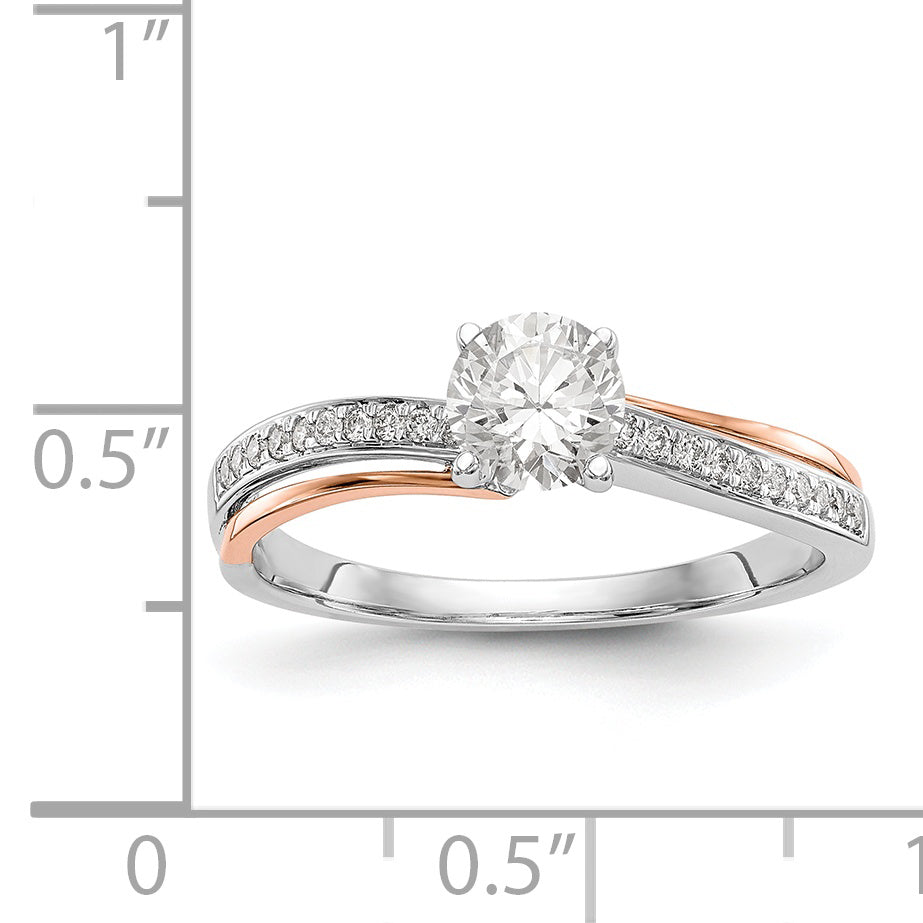 14k Two tone Peg Set Simulated Diamond By Pass Engagement Ring