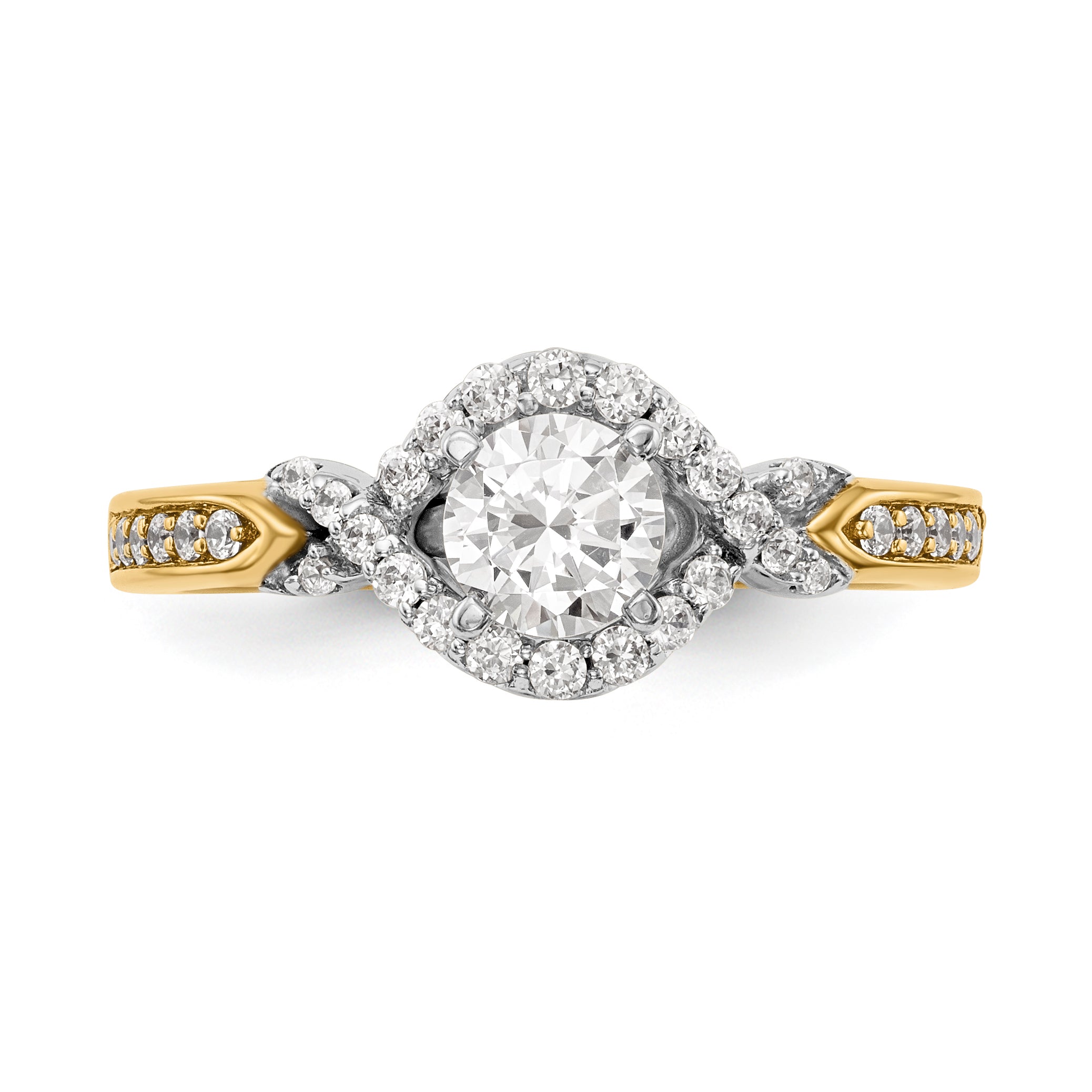 14k TT Peg Set Simulated Diamond Criss Cross Engagement Ring