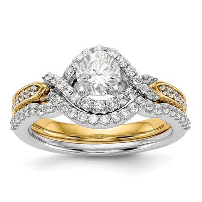 14k TT Peg Set Simulated Diamond Criss Cross Engagement Ring
