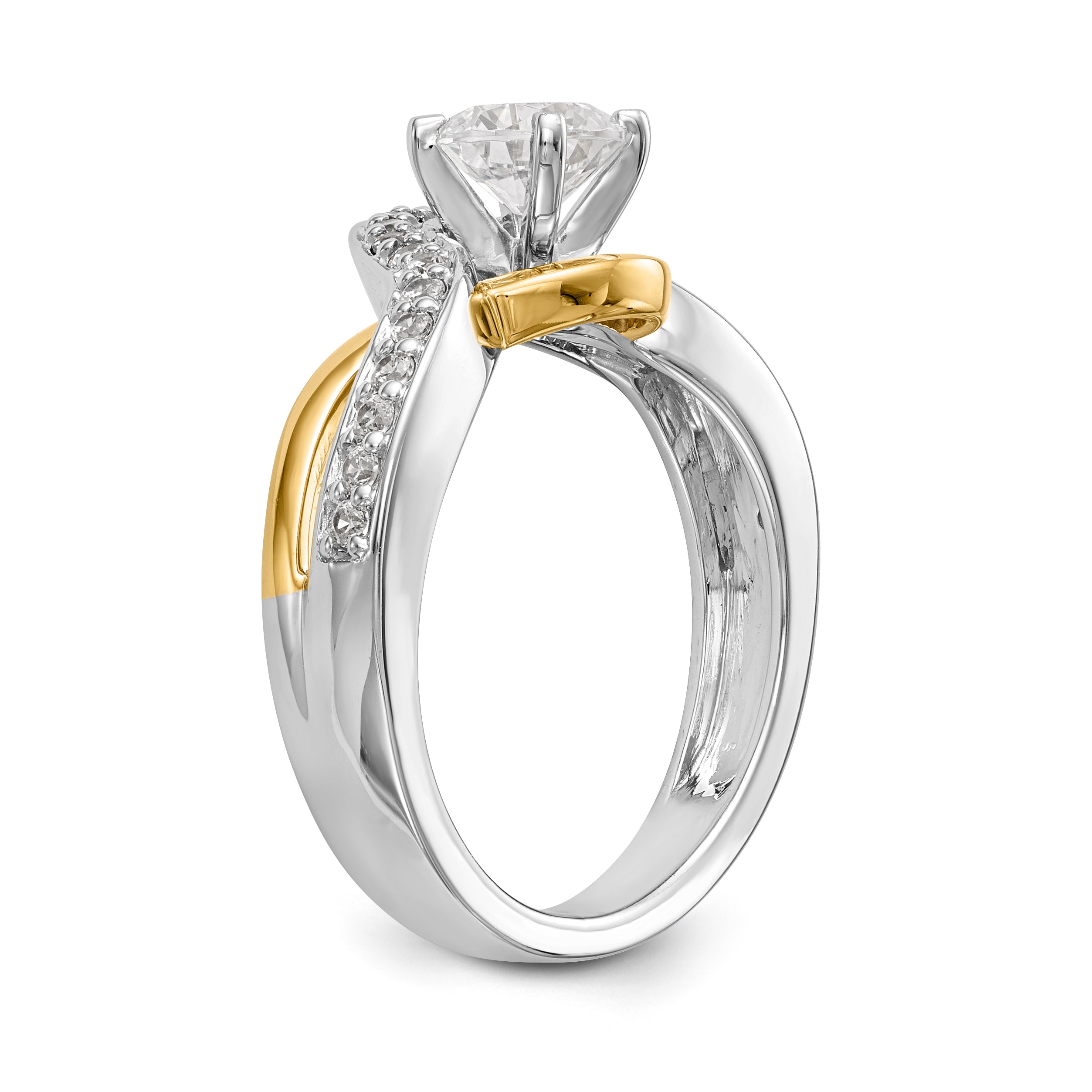 14k TT Peg Set Simulated Diamond Criss Cross Engagement Ring