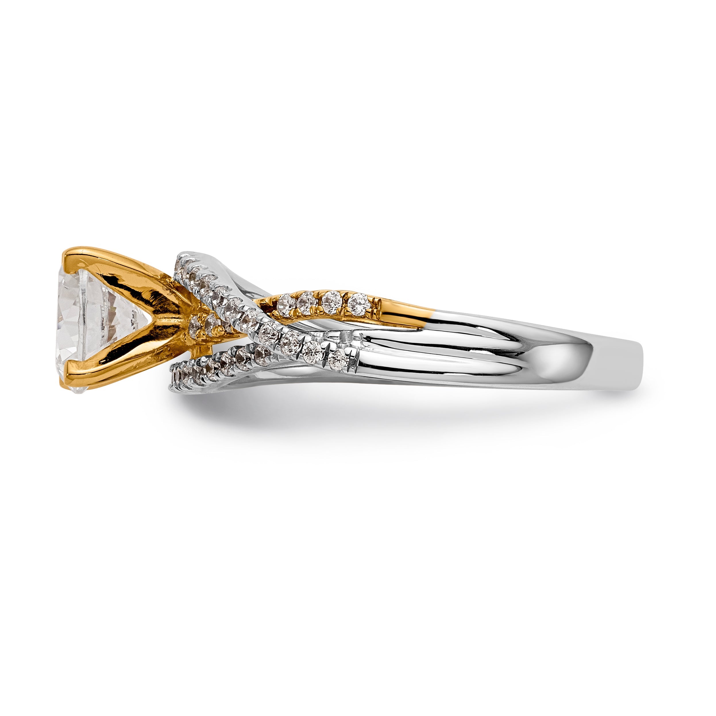14k TT Peg Set Simulated Diamond Criss Cross Engagement Ring