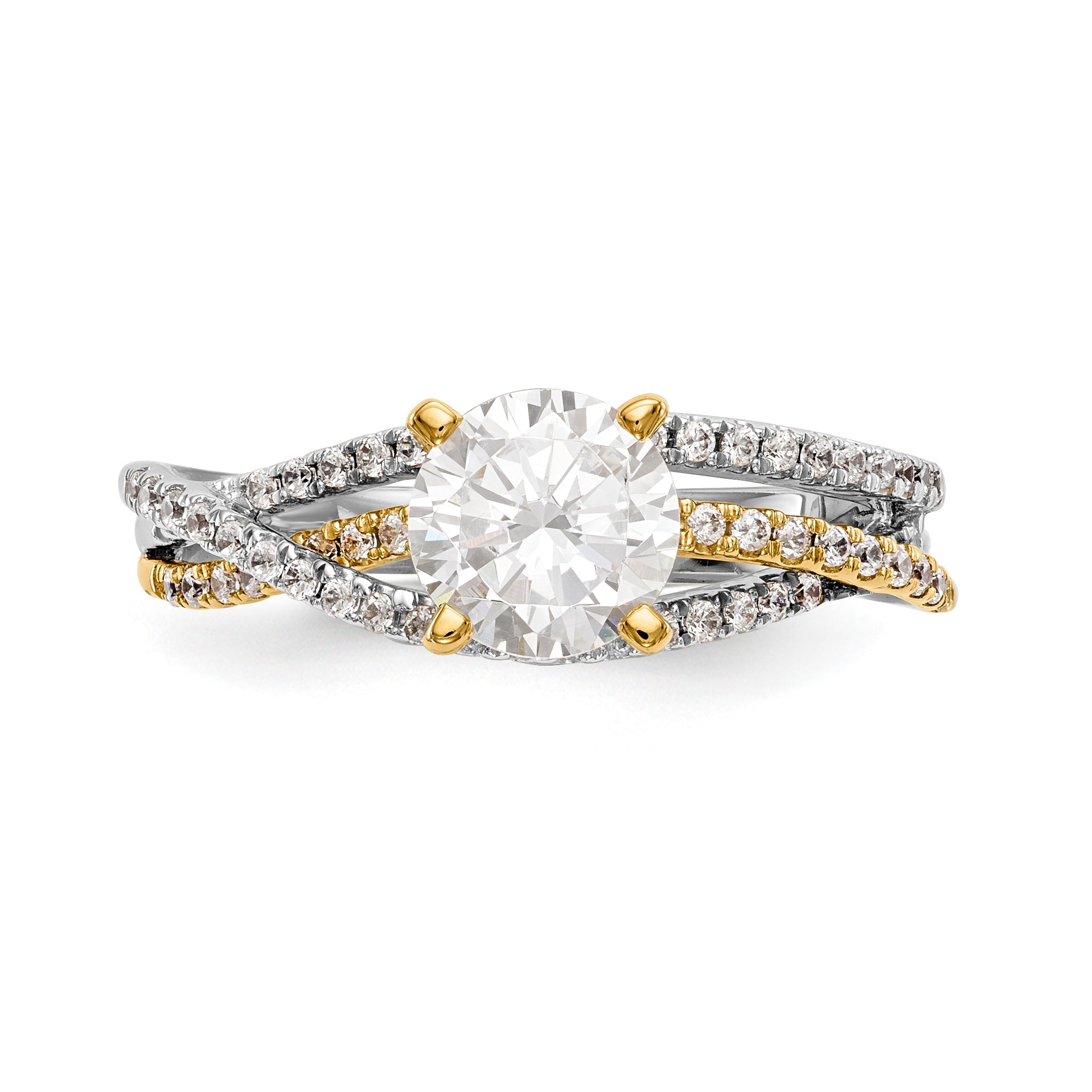 14k TT Peg Set Simulated Diamond Criss Cross Engagement Ring