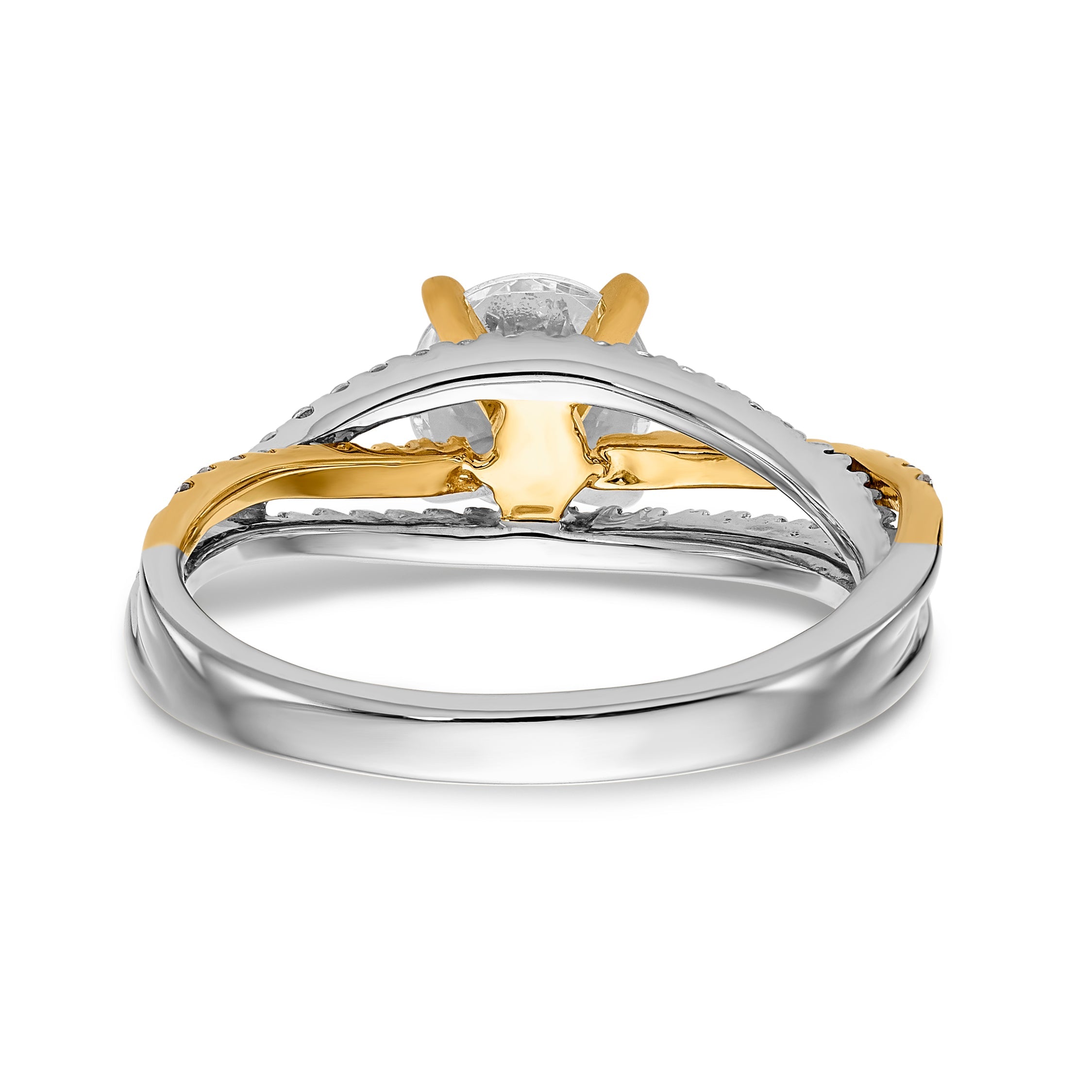 14k TT Peg Set Simulated Diamond Criss Cross Engagement Ring