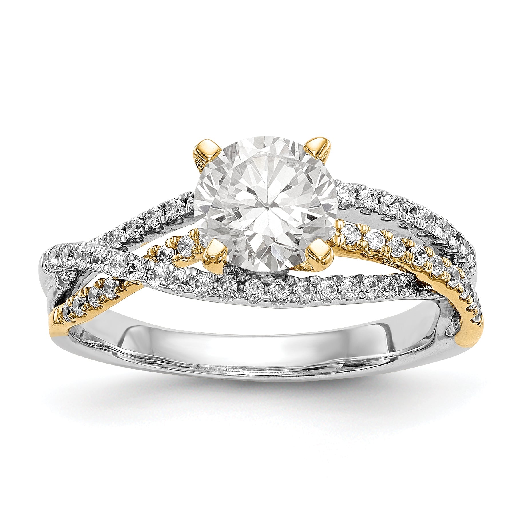 14k TT Peg Set Simulated Diamond Criss Cross Engagement Ring