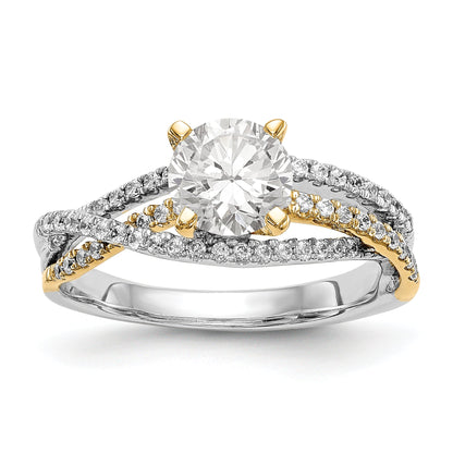 14k TT Peg Set Simulated Diamond Criss Cross Engagement Ring