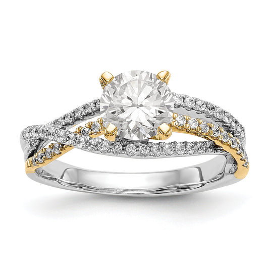 14k TT Peg Set Simulated Diamond Criss Cross Engagement Ring
