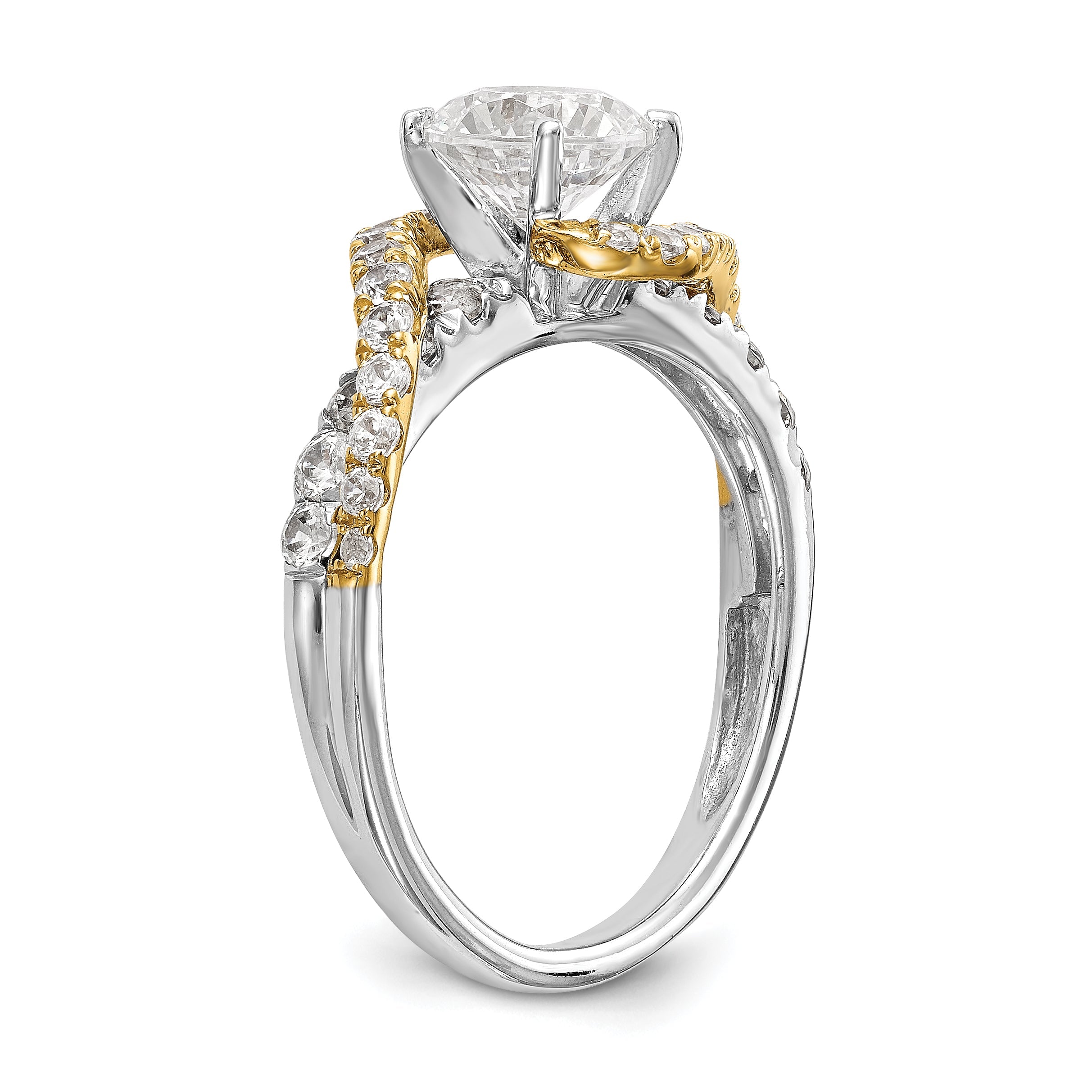 14k TT Peg Set Simulated Diamond Criss Cross Engagement Ring