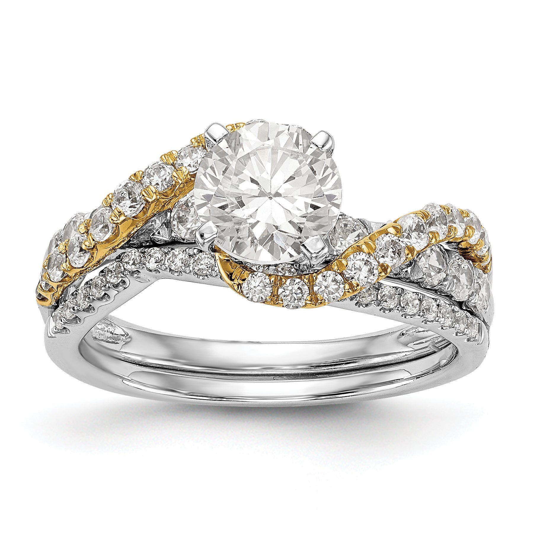 14k TT Peg Set Simulated Diamond Criss Cross Engagement Ring
