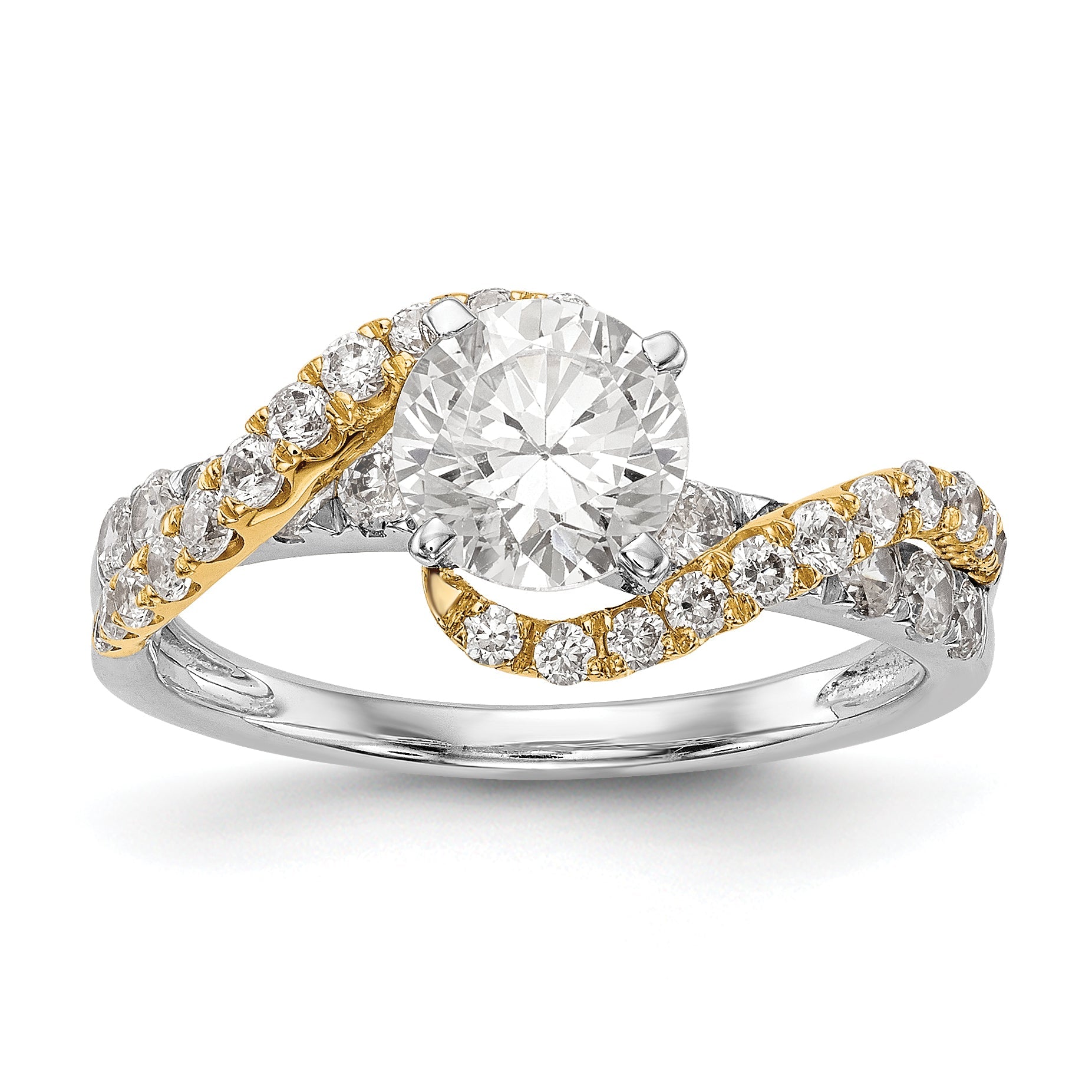 14k TT Peg Set Simulated Diamond Criss Cross Engagement Ring