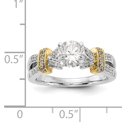 14k Two tone Peg Set Simulated Diamond Criss Cross Engagement Ring