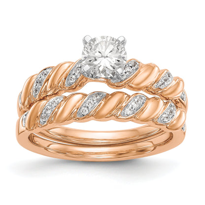 14k Peg Set Simulated Diamond Criss Cross Engagement Ring