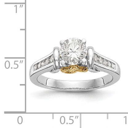 14k Two tone Peg Set Diamond Celtic CZ Engagement Ring