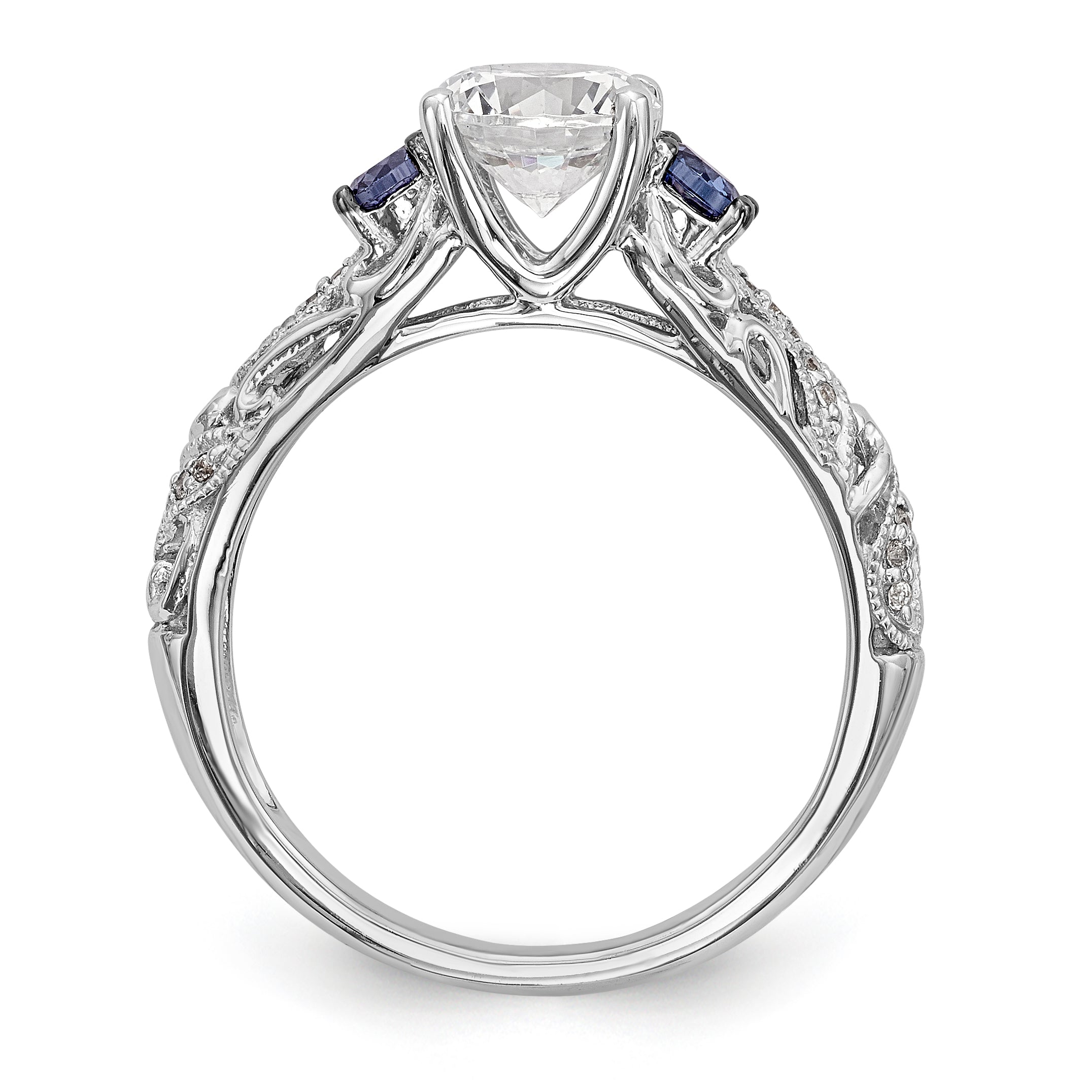 14K White Gold Blue and White Simulated Diamond Engagement Ring
