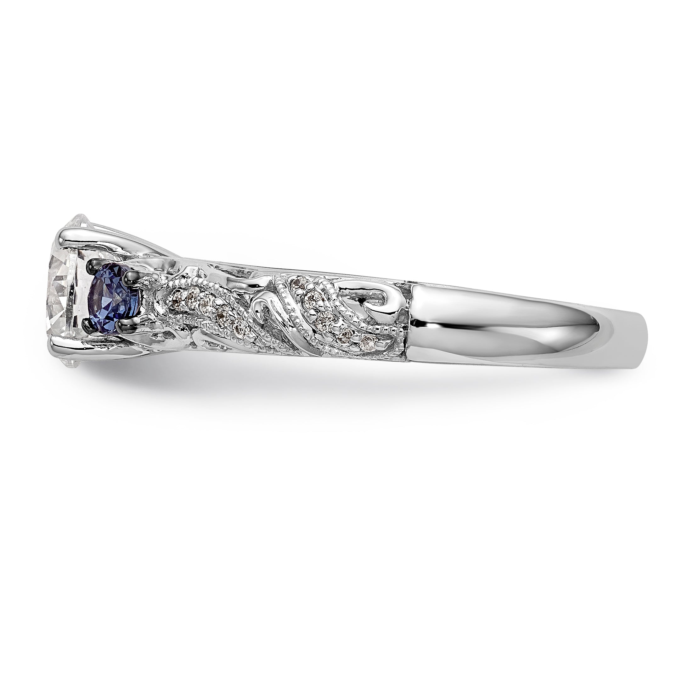 14K White Gold Blue and White Simulated Diamond Engagement Ring