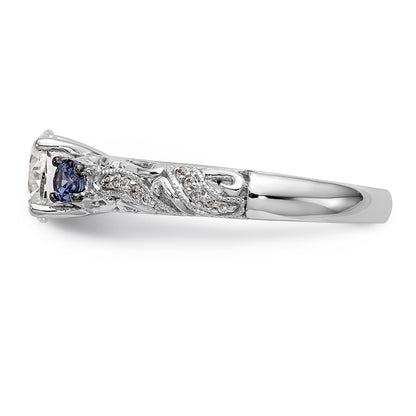 14K White Gold Blue and White Simulated Diamond Engagement Ring
