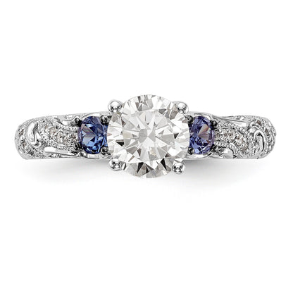 14K White Gold Blue and White Simulated Diamond Engagement Ring