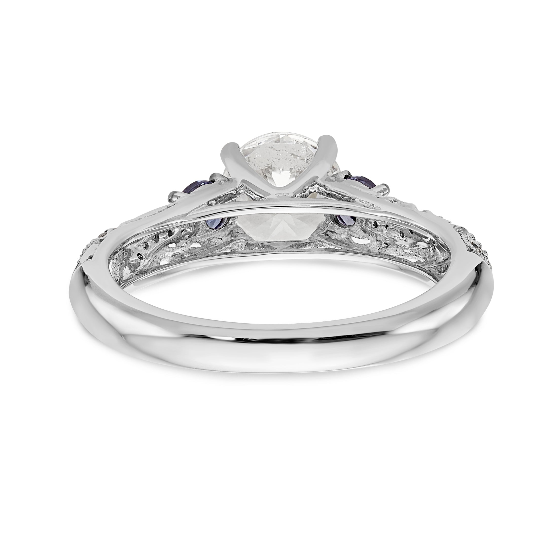 14K White Gold Blue and White Simulated Diamond Engagement Ring