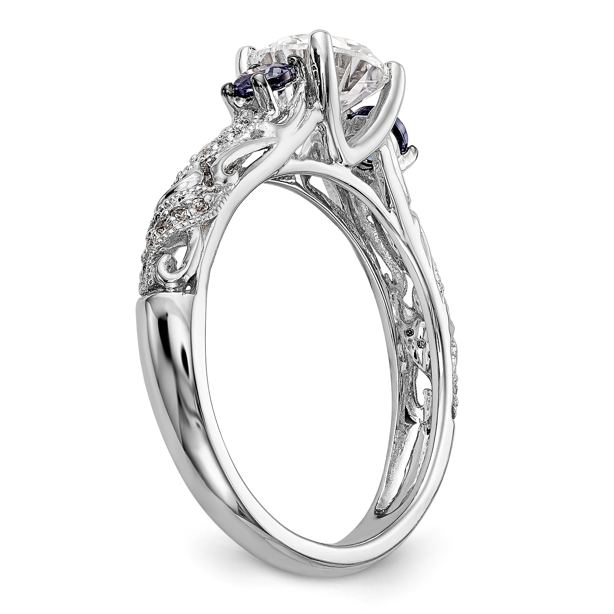 14K White Gold Blue and White Simulated Diamond Engagement Ring