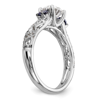 14K White Gold Blue and White Simulated Diamond Engagement Ring