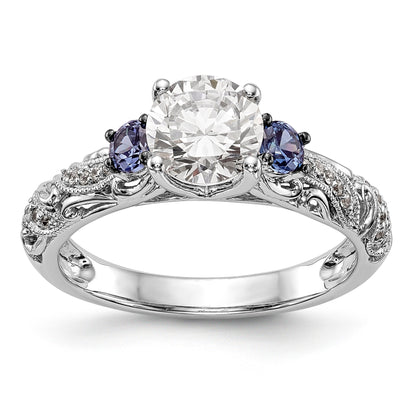 14K White Gold Blue and White Simulated Diamond Engagement Ring