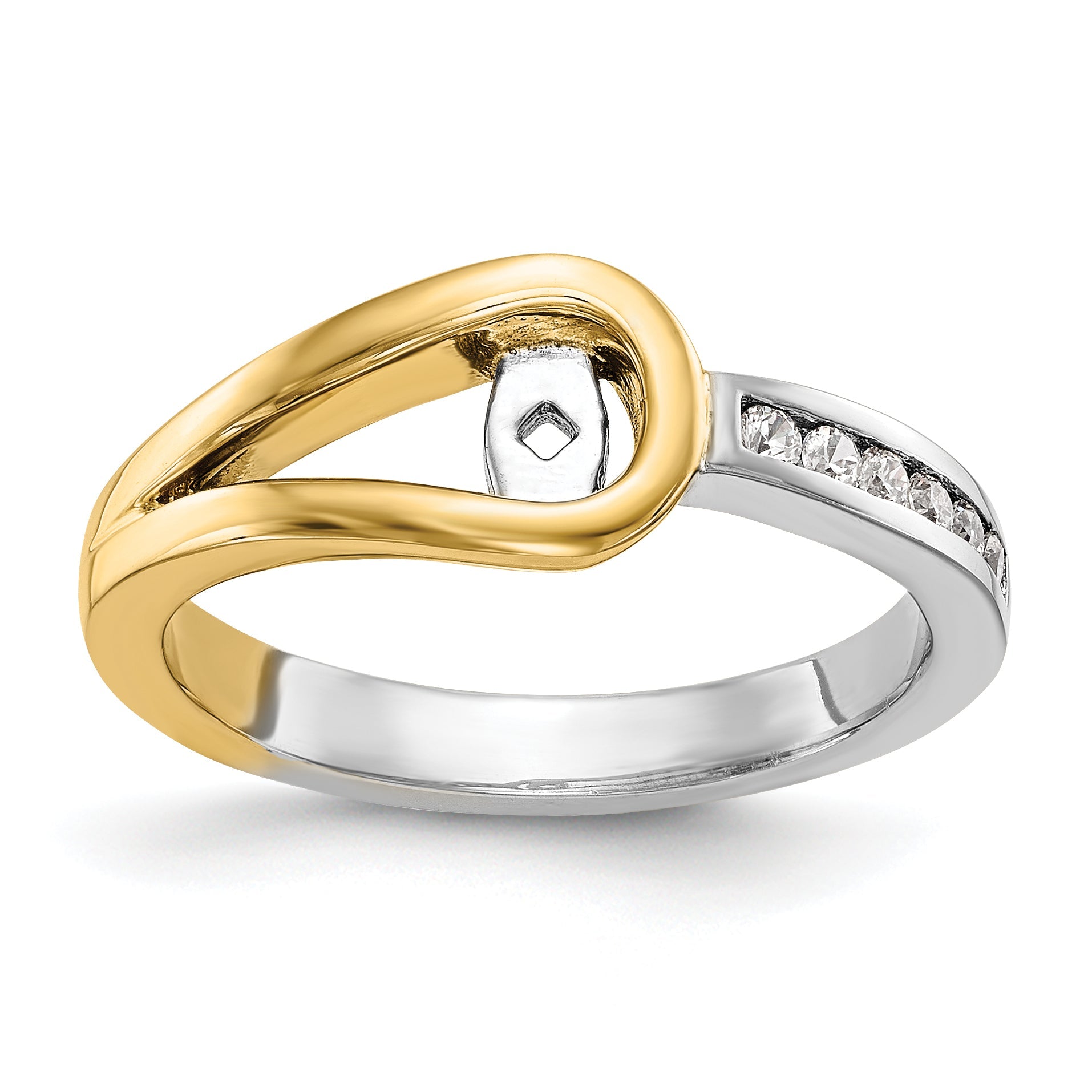 14K Two tone Diamond Peg Set CZ Engagement Ring