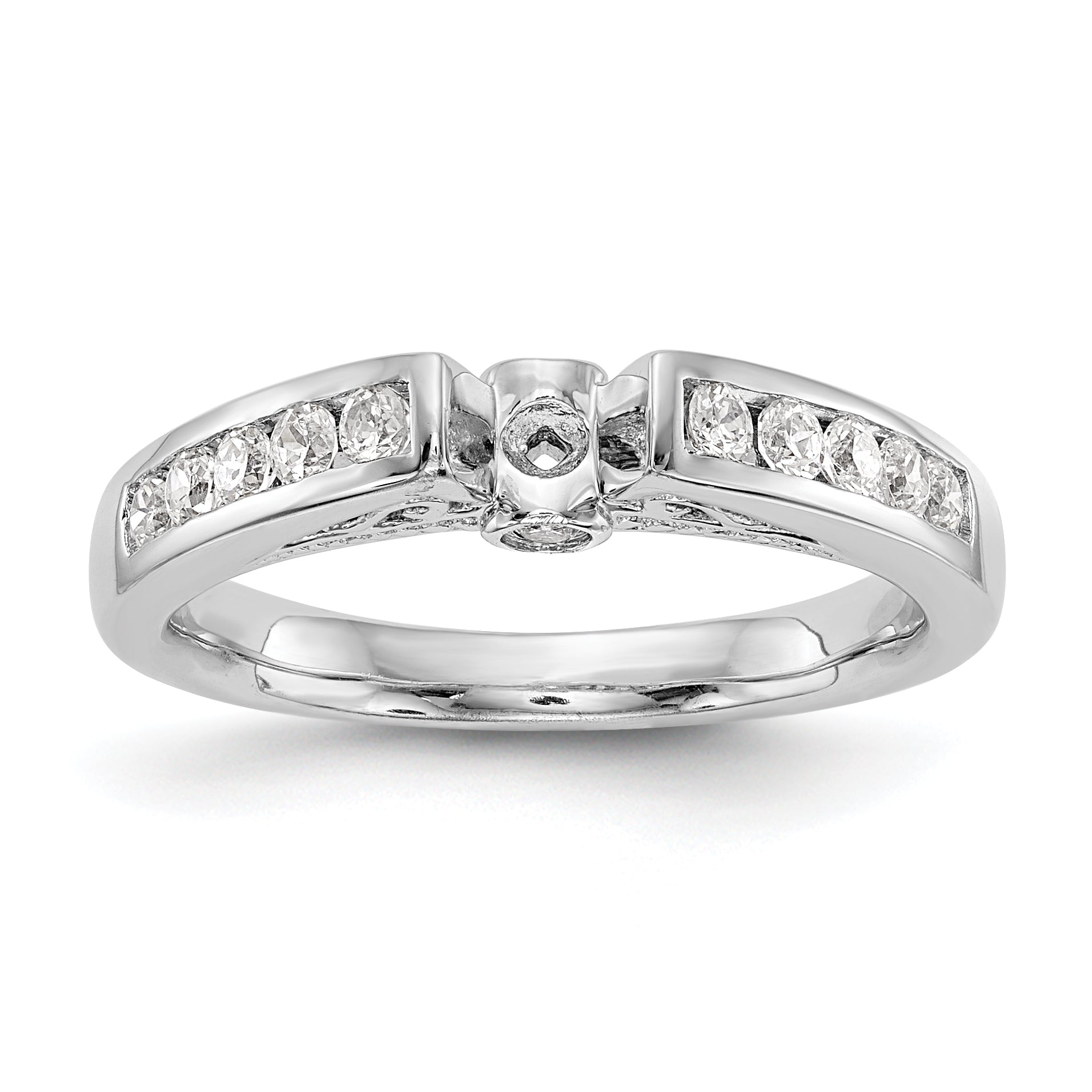 14K White Gold Diamond Peg Set Engagement Ring