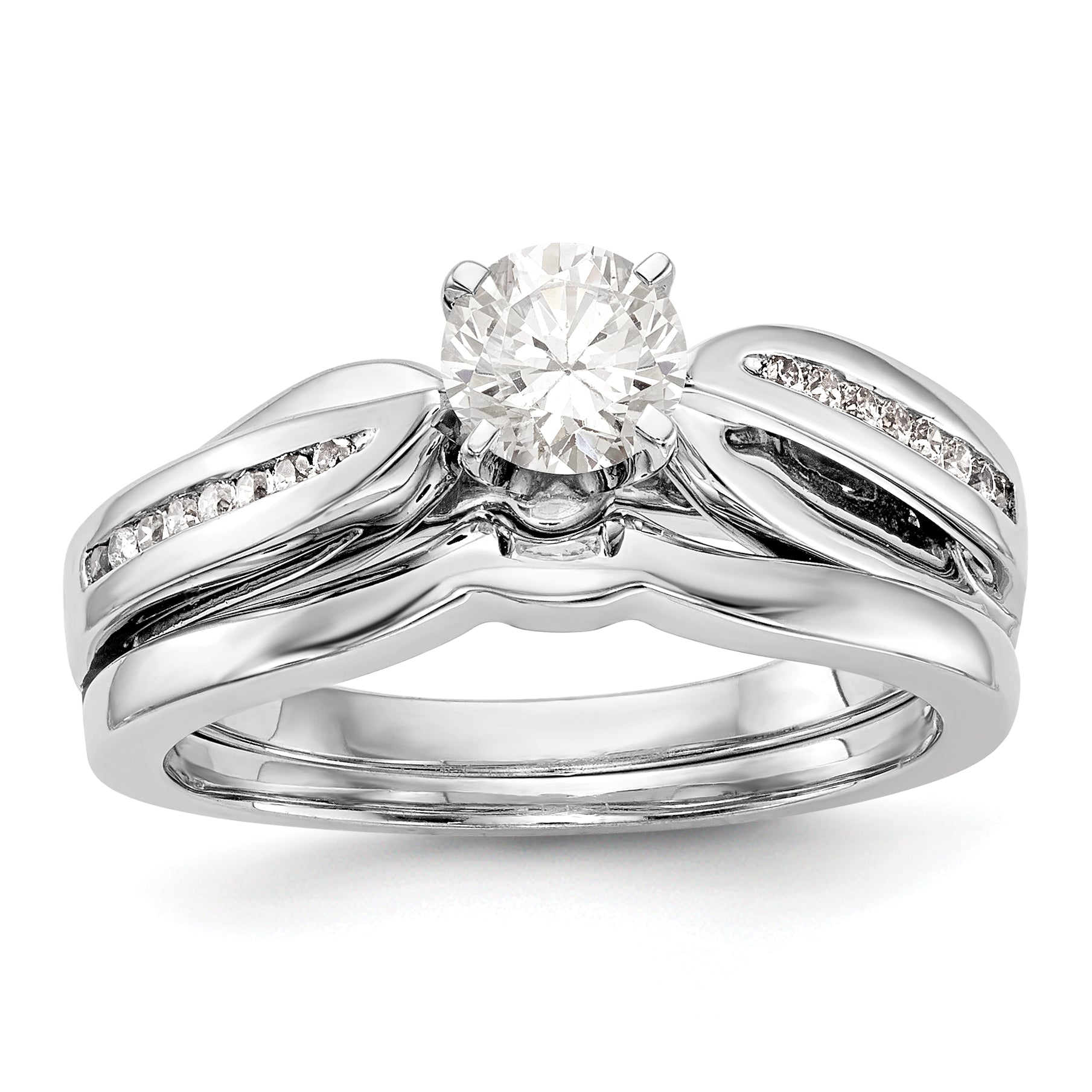 14K White Gold Diamond Peg Set Engagement Ring