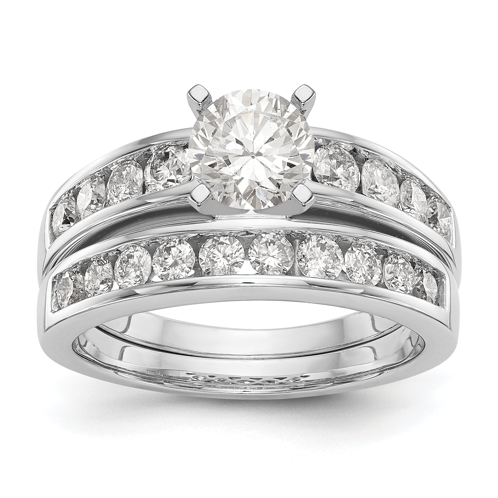 14K White Gold Diamond Peg Set Engagement Ring