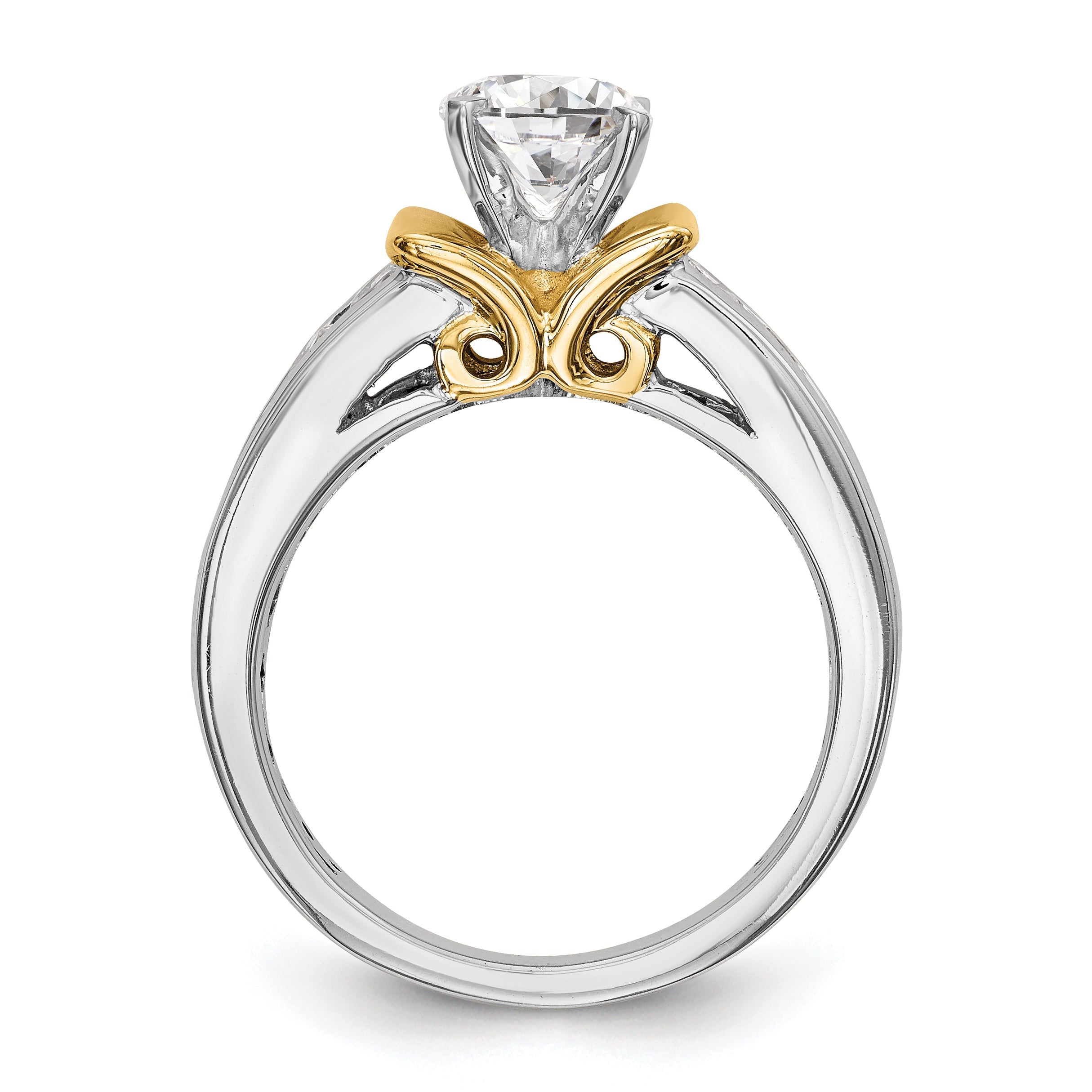 14K Two tone Peg Set Simulated Diamond Engagement Ring