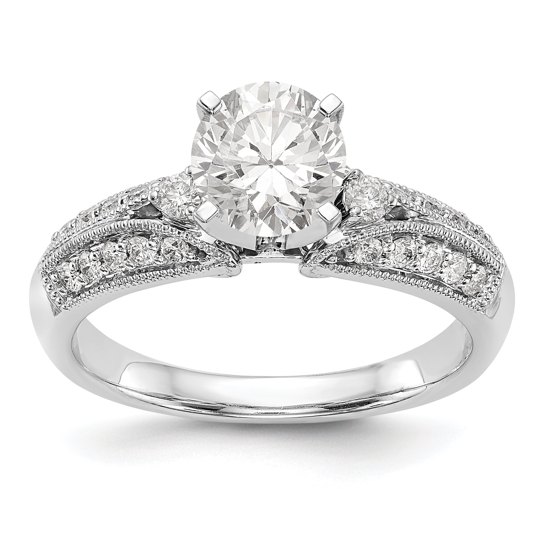 14K White Gold Diamond Peg Set Engagement Ring