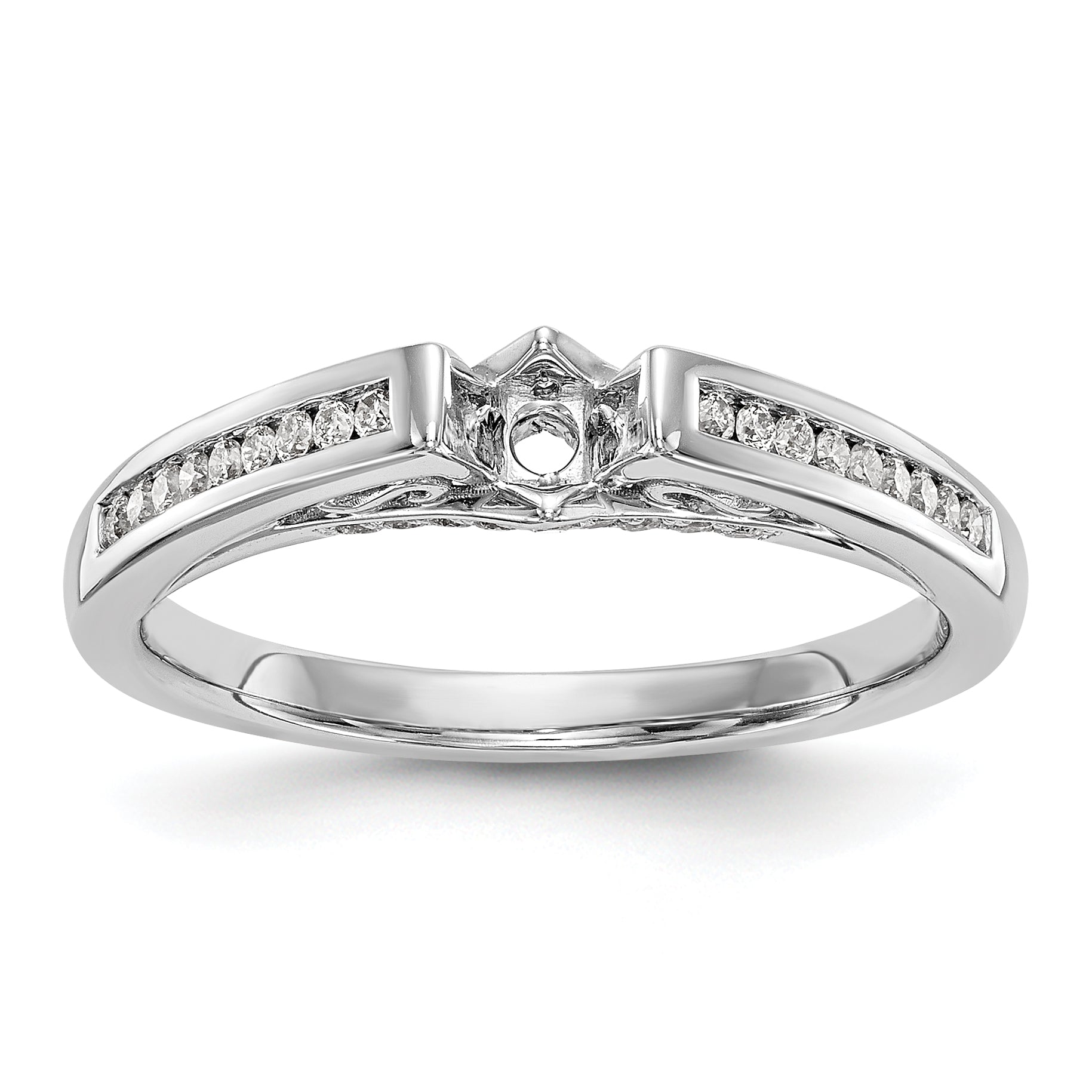 14K White Gold Diamond Peg Set Engagement Ring