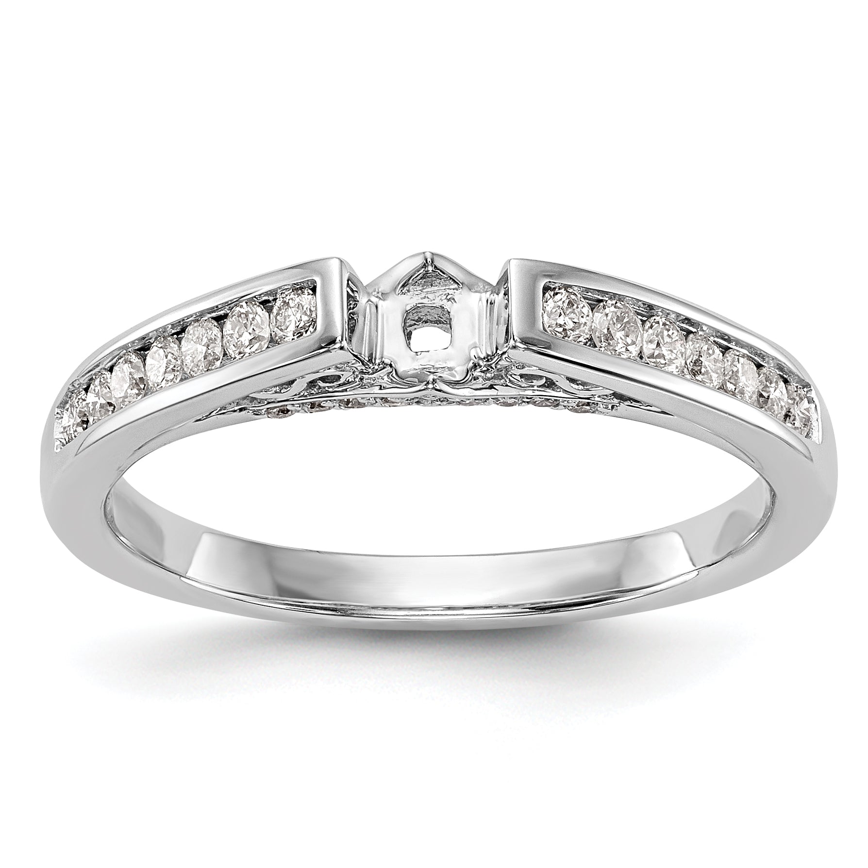 14K White Gold Diamond Peg Set Engagement Ring