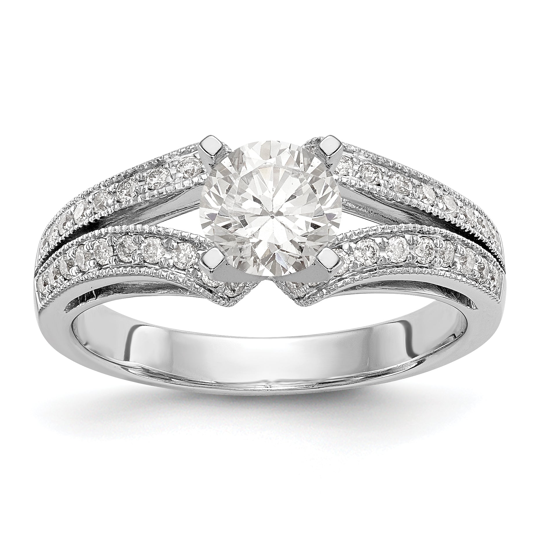 14K White Gold Diamond Peg Set Engagement Ring