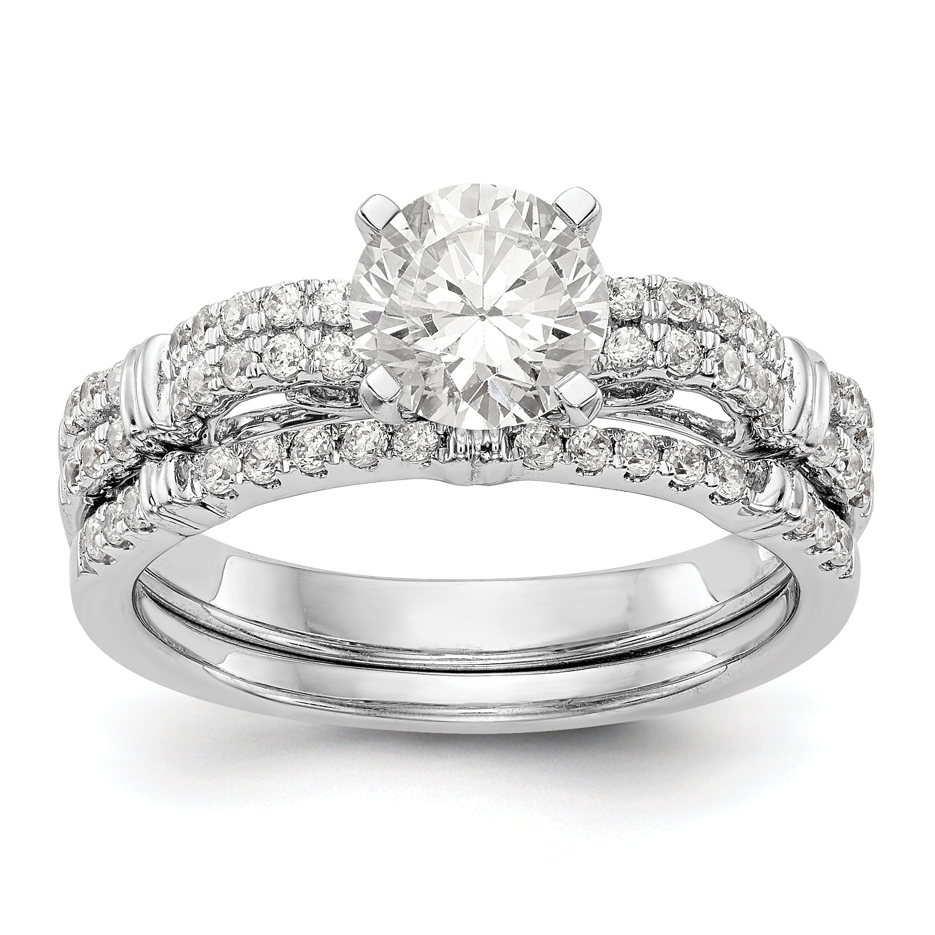 14K White Gold Diamond Peg Set Engagement Ring