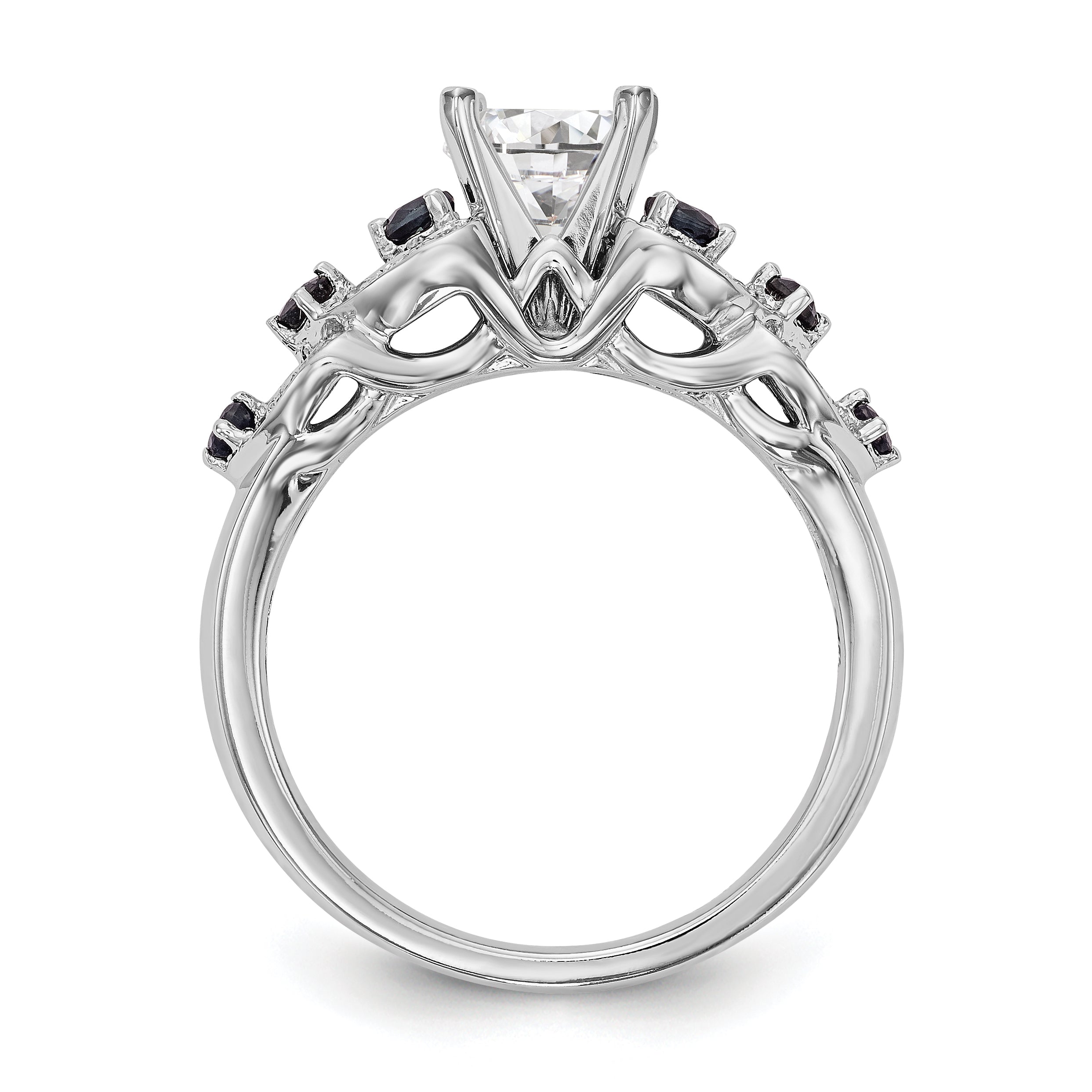 14K White Gold Diamond and Sapphire CZ Engagement Ring