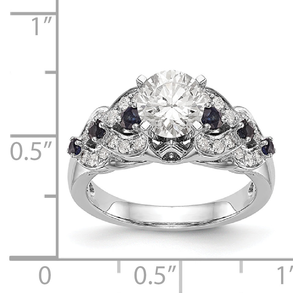 14K White Gold Diamond and Sapphire CZ Engagement Ring