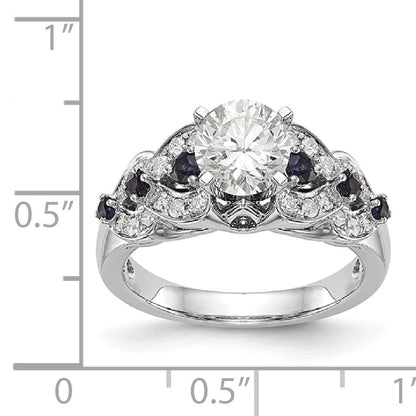 14K White Gold Diamond and Sapphire CZ Engagement Ring