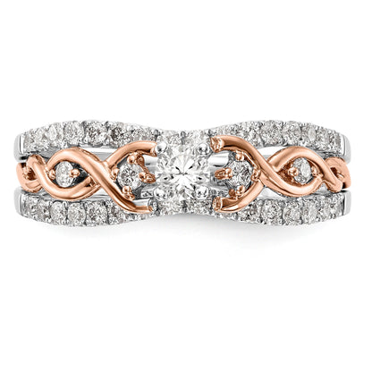14k White Gold and Rose Gold Peg Set Diamond Engagement Ring