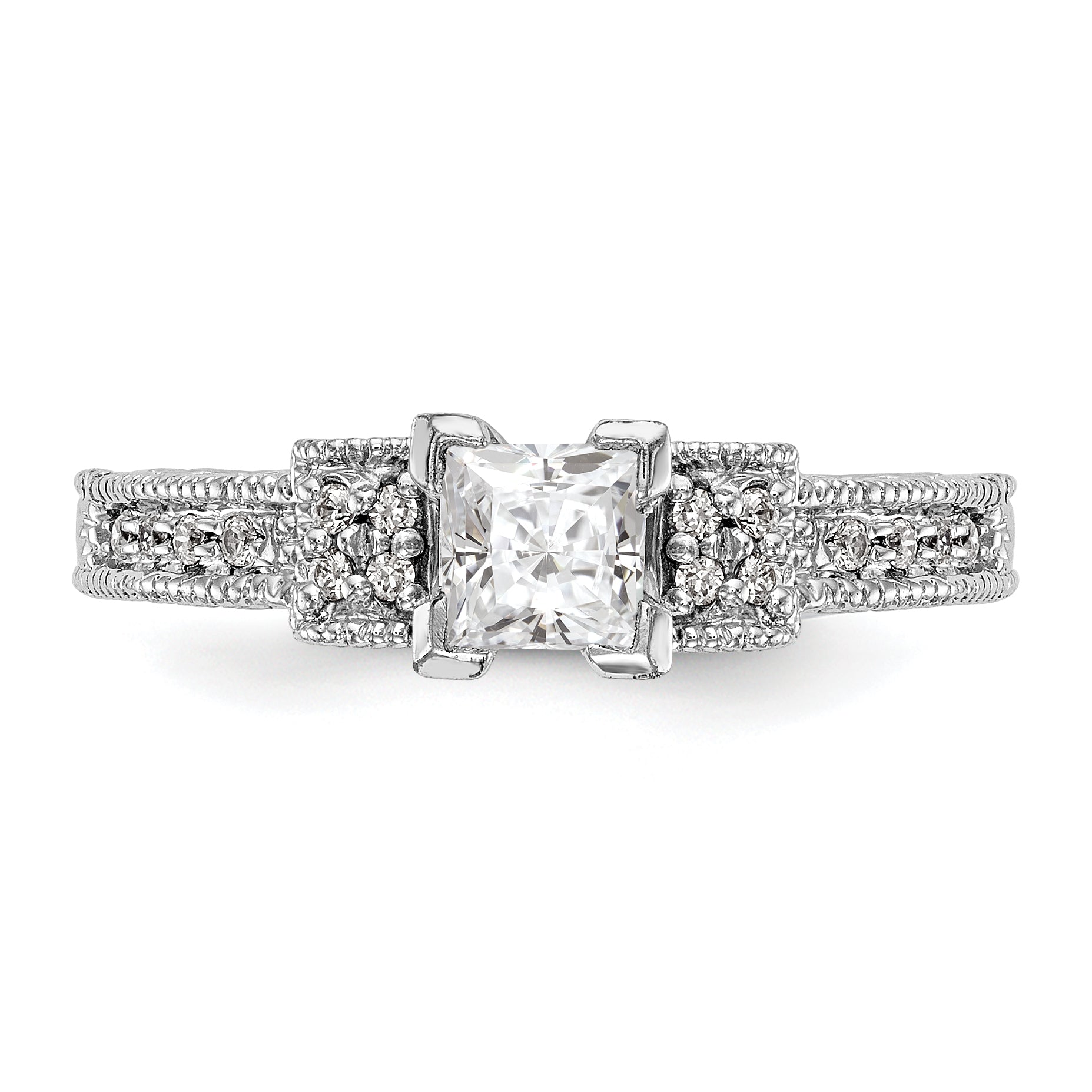 14K White Gold Diamond Peg Set Engagement Ring