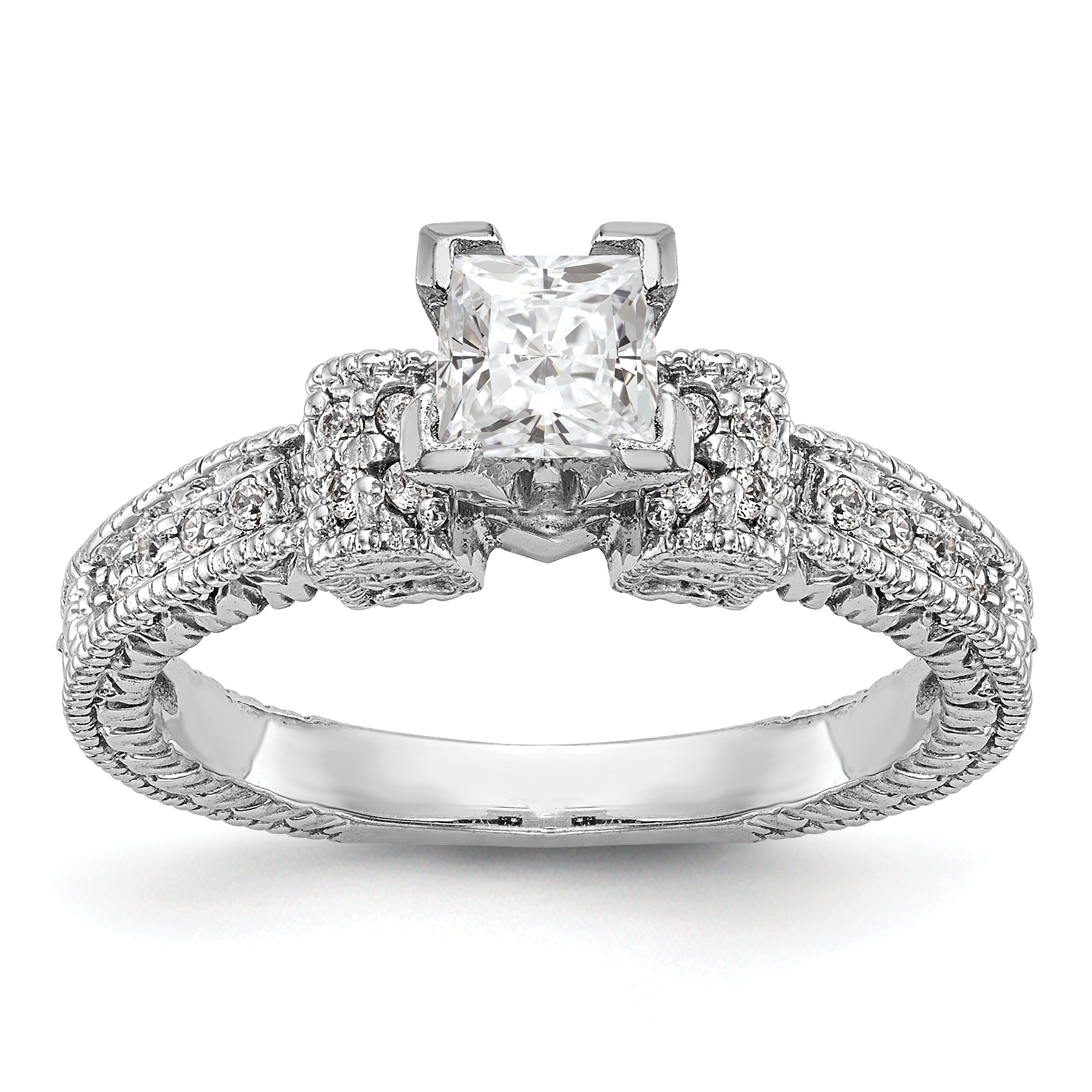 14K White Gold Diamond Peg Set Engagement Ring