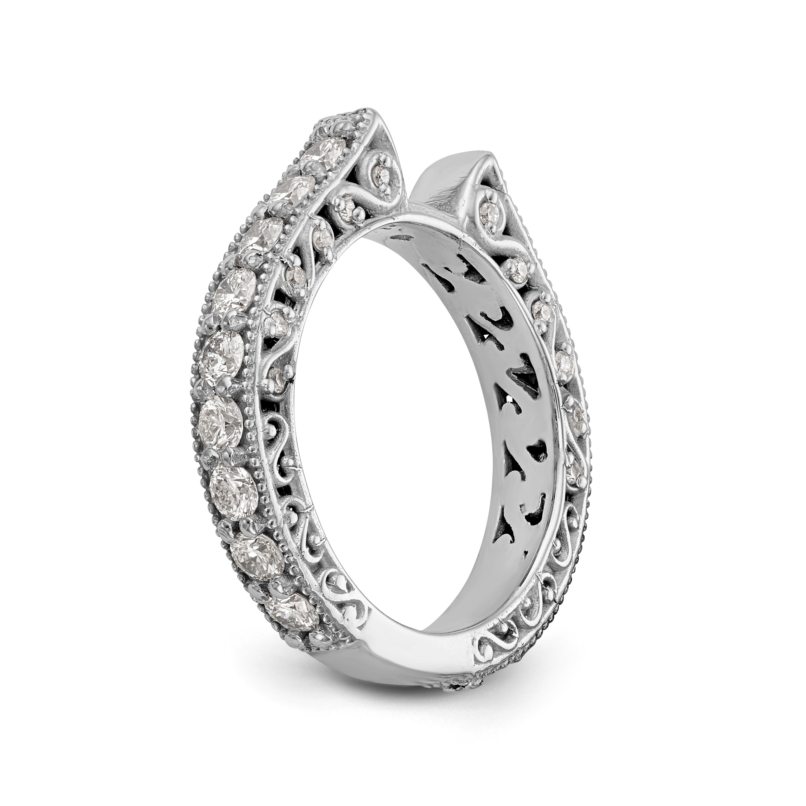 14K White Gold Diamond Peg Set Engagement Ring