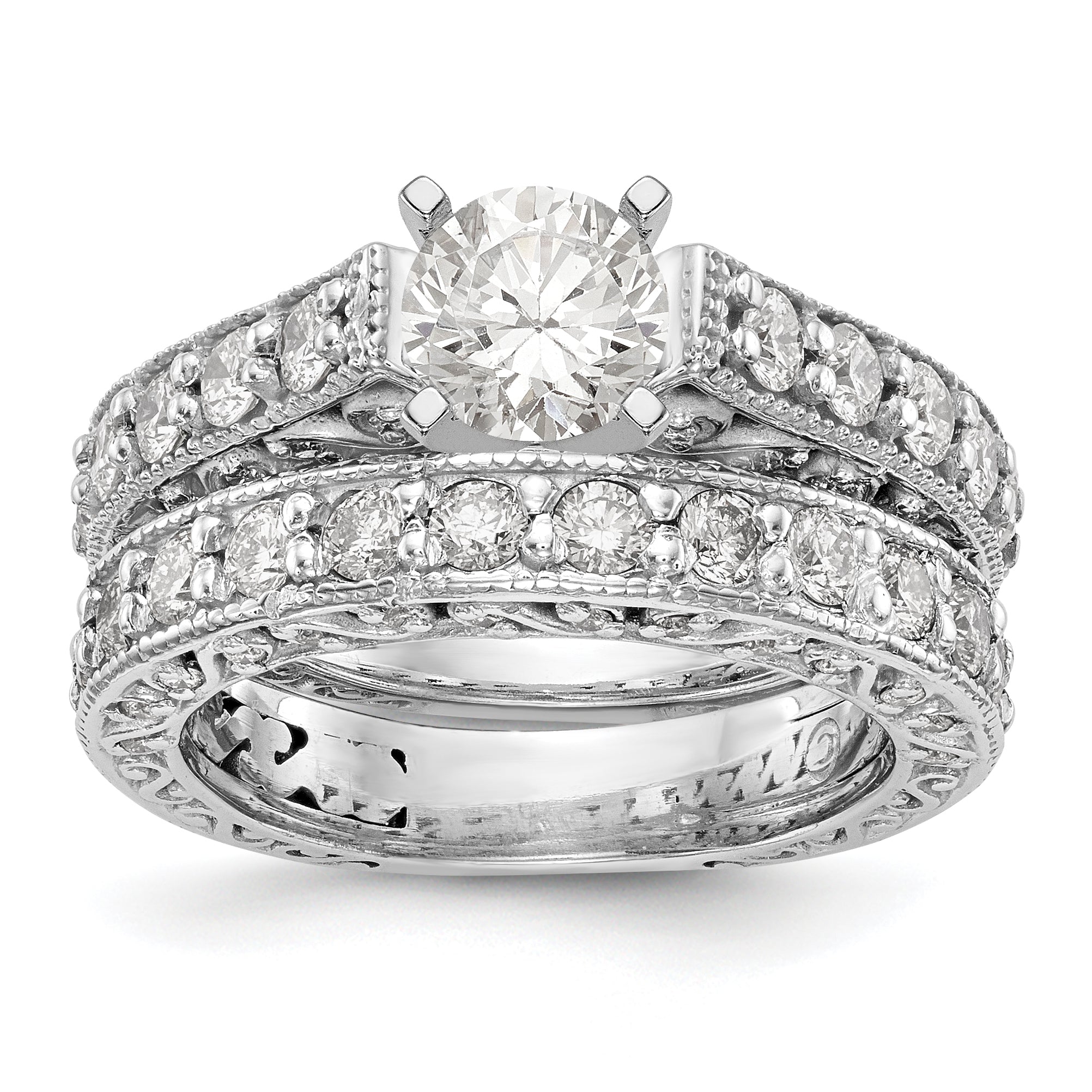 14K White Gold Diamond Peg Set Engagement Ring