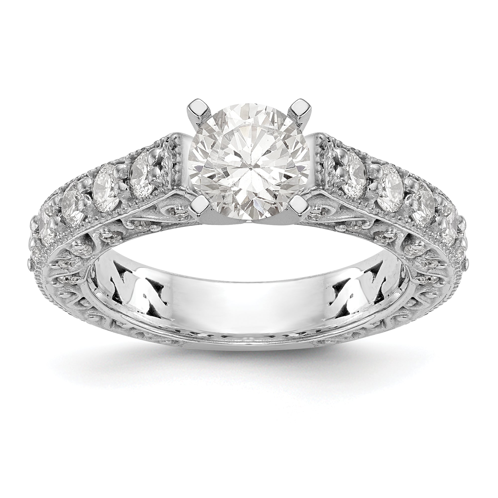 14K White Gold Diamond Peg Set Engagement Ring
