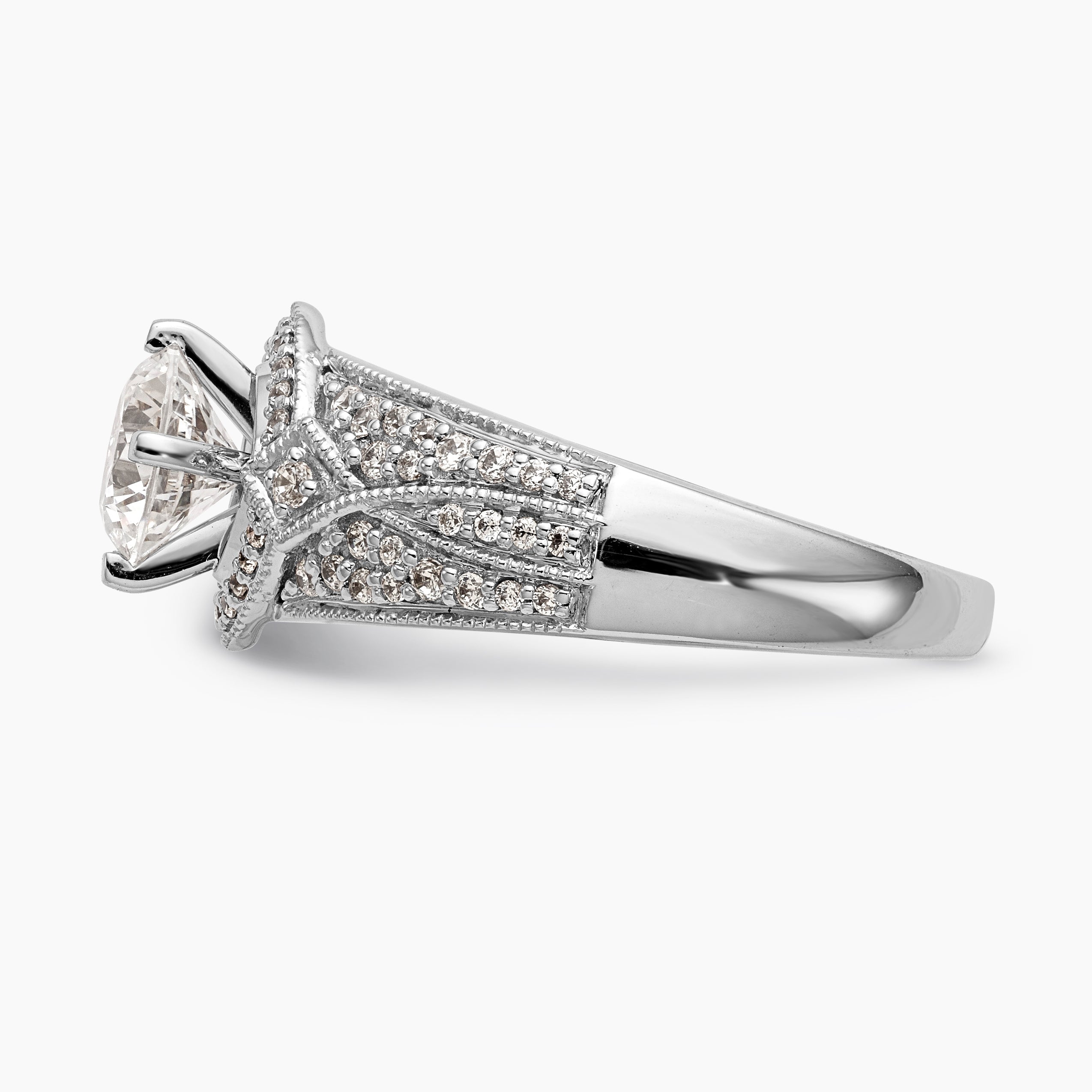14K White Gold Diamond 4 Prong Round CZ Engagement Ring