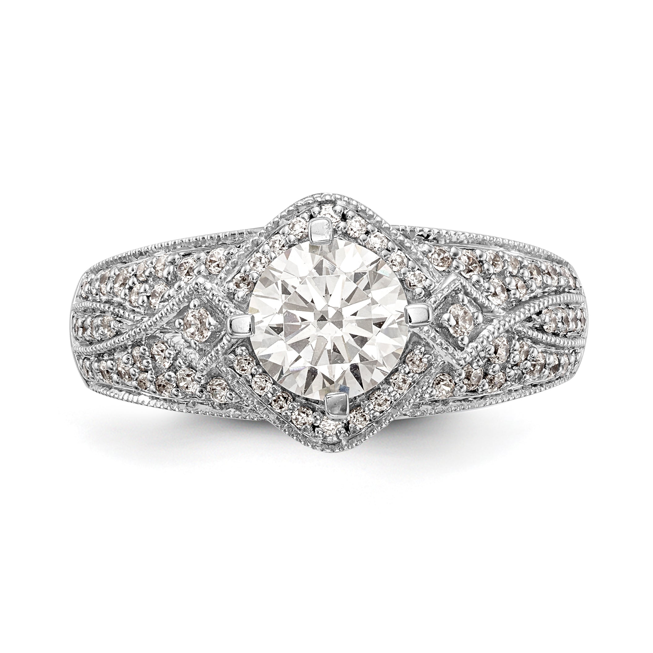 14K White Gold Diamond 4 Prong Round CZ Engagement Ring